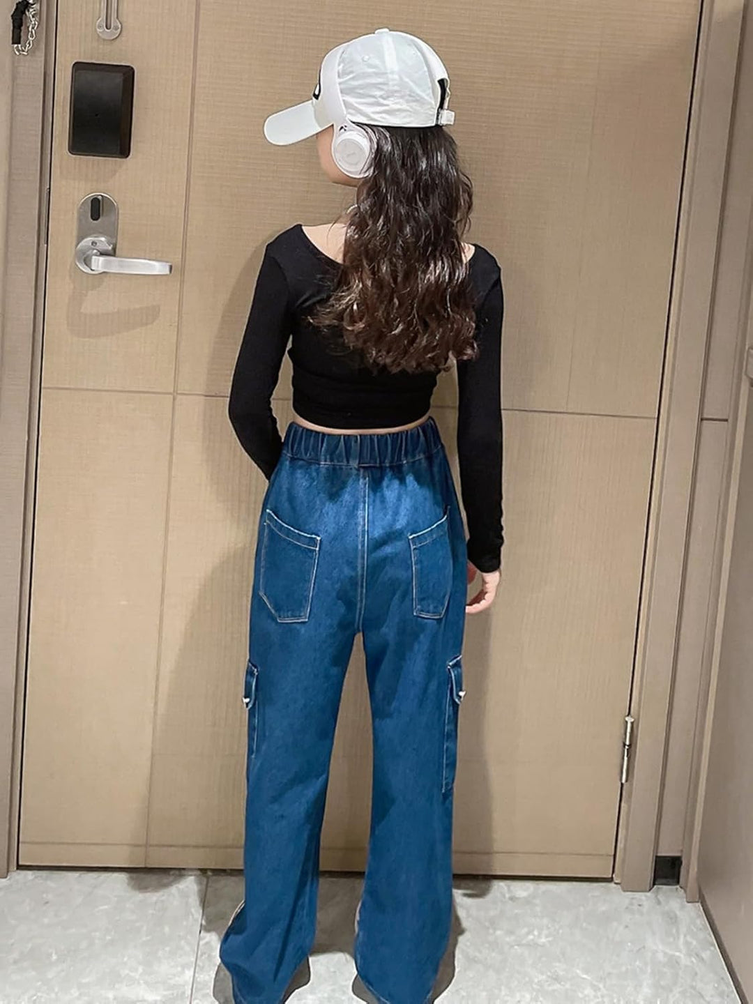 Rolanko Mädchen Jean Hosen Loch Denim Blau Jeans, Vintage Hose mit weitem Bein für Kinder Fit 8-9 Ja
