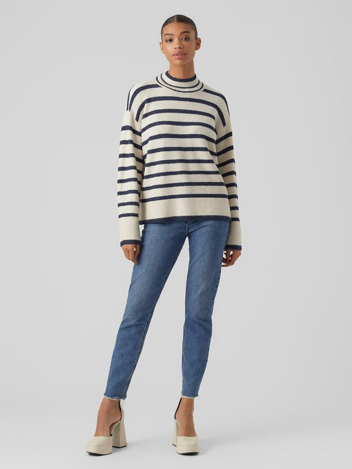 VERO MODA Female Strickpullover VMNELLY Pullover XS Birch/Stripes:w. Navy Blazer, XS Birch/Stripes:w