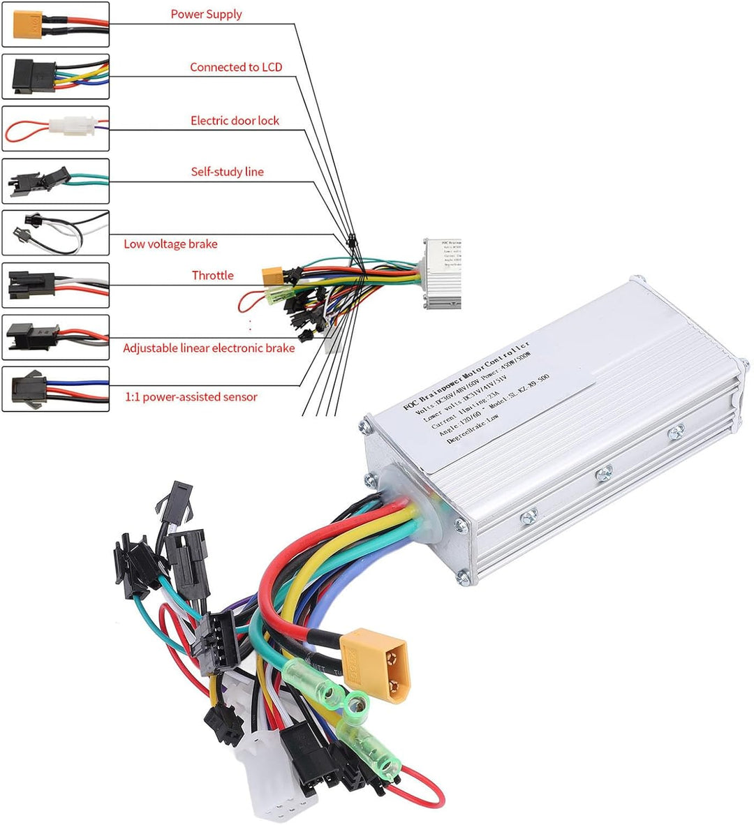 BuyWeek Elektrofahrrad Brushless Motor Controller Kit, 36V 48V 60V 450W 500W Sinuswelle Controller u