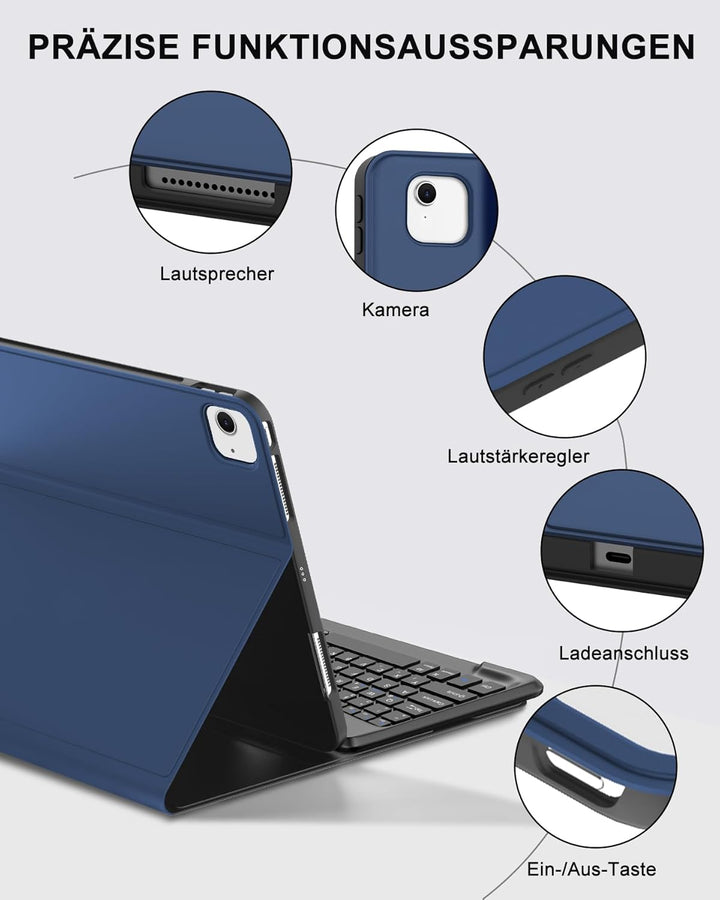 Hülle mit Tastatur für iPad Air 13" (2026 M4/2025 M3/2024 M2) & Pro 12.9" (2018-2022), Deutsches QWE
