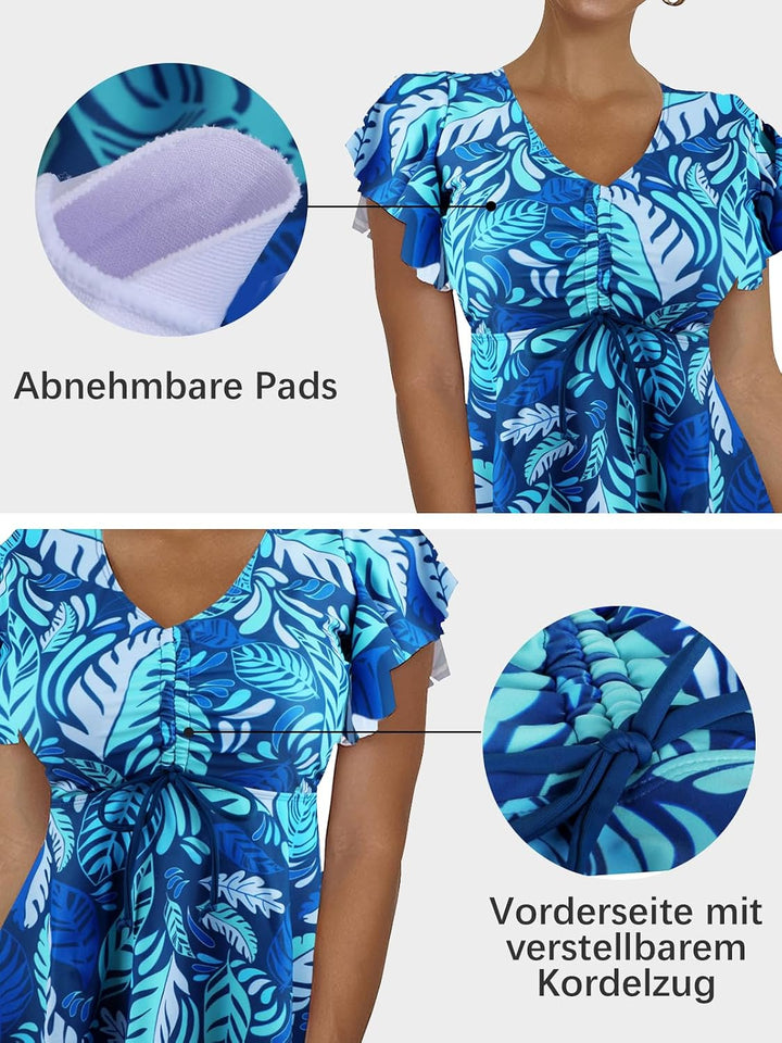 Ecupper Damen Zweiteilig Tankini Set Bademode Push up | Tankini Zweiteiler mit Push-up Effekt, mit B