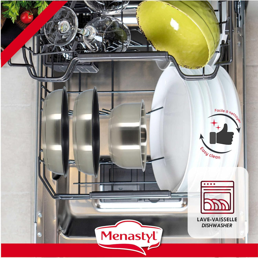 Kochgeschirr-Set - Induktion - MENASTYL - 7930018 - Edelstahl - 6-teilig - Abnehmbarer Griff - Grau