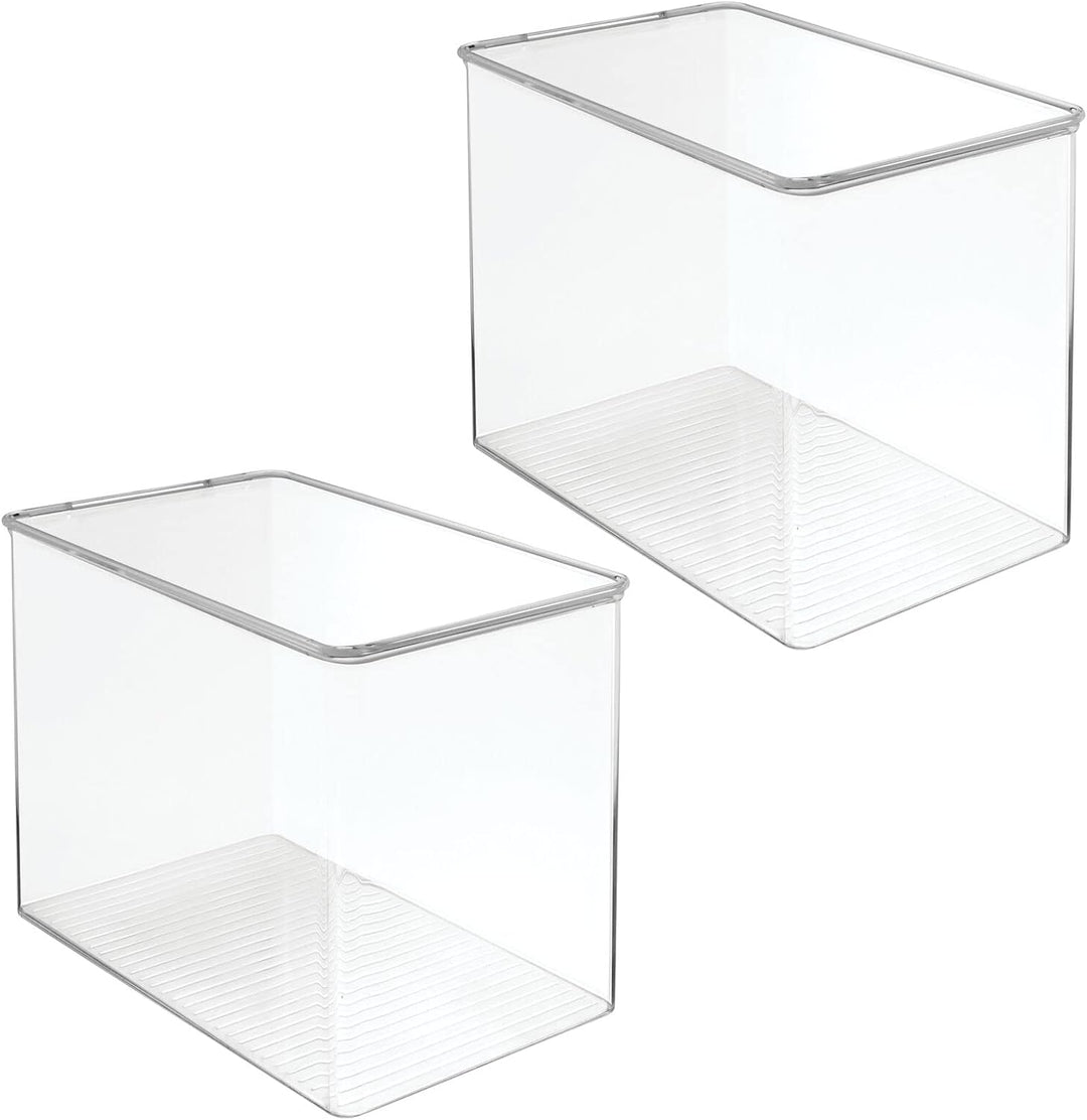 mDesign stapelbare Aufbewahrungsbox aus Kunststoff – Regalbox mit Klappdeckel für Stifte, Basteluten