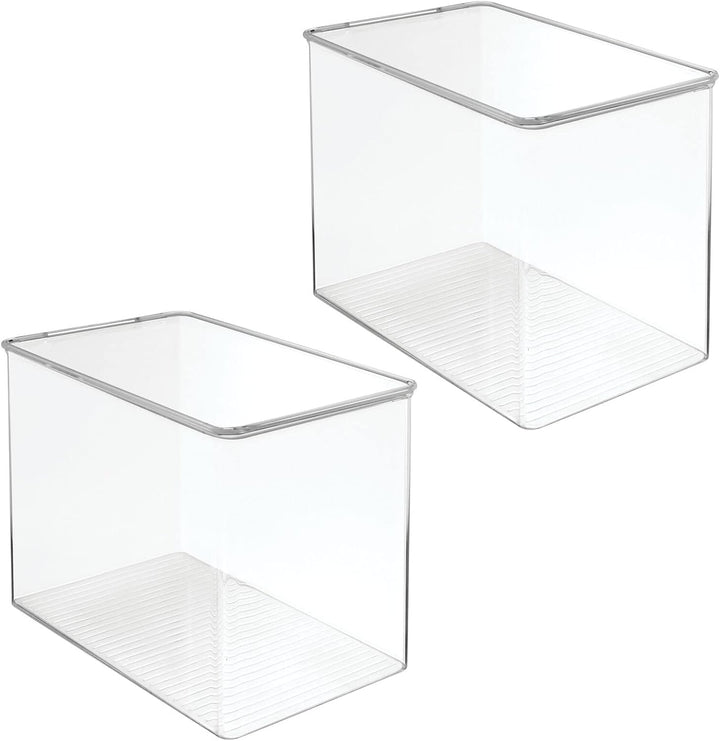 mDesign stapelbare Aufbewahrungsbox aus Kunststoff – Regalbox mit Klappdeckel für Stifte, Basteluten