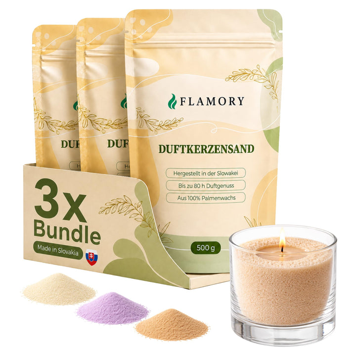 Kerzensand mit Duft Entspannungs Set 3x500g – [Vanille/Lavendel/Sandelholz] – 18 Dochte inklusive –