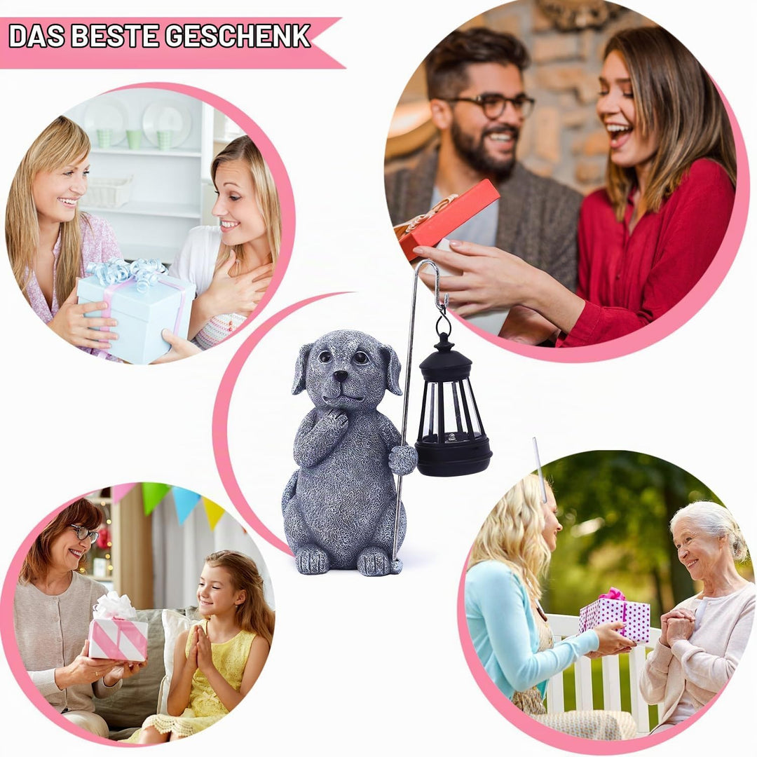 Yeomoo Hund Figur mit Solarlampen Gartendeko für Draussen - Dog Gartenfiguren mit Solarlaterne Garte