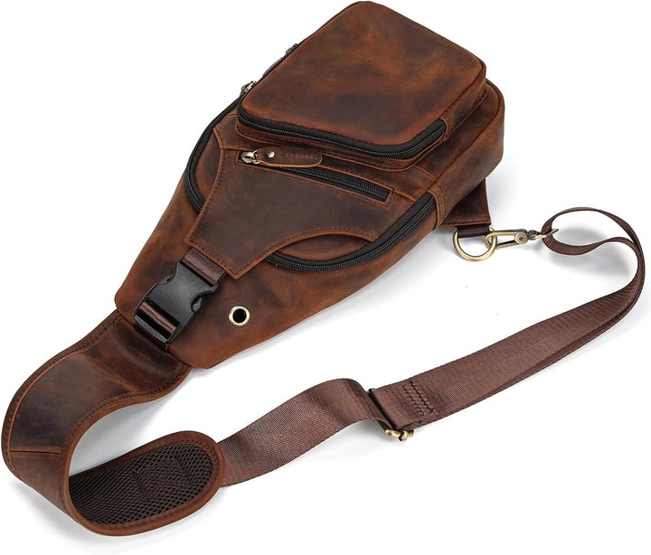 LUUFAN Herren Echtes Leder Sling Bag Brust Schulter Rucksack Crossbody Tasche für Casual Sport Wande