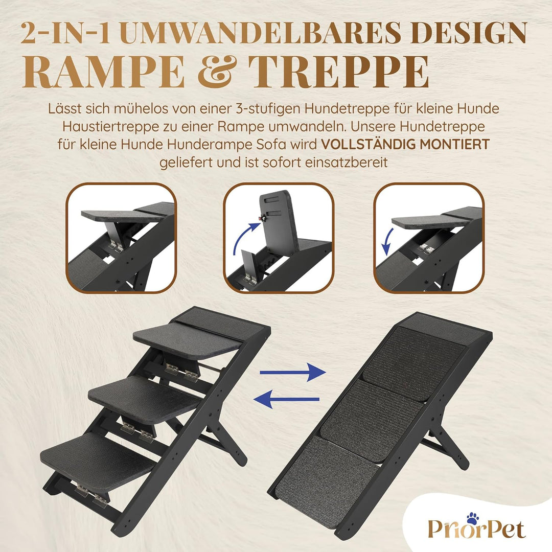 Hundetreppe für Bett & Sofa 2-in-1 Rampe - höhenverstellbare Hunderampe für Couch 18-50 cm - leicht