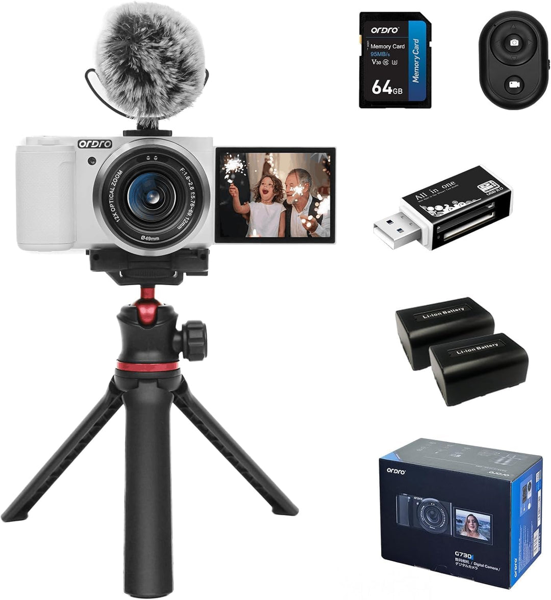ORDRO G730 Spiegellose Kamera mit 5K-Videos, AF/MF, 12-facher optischer Zoom, 3.2" Vari-Winkel-Bilds