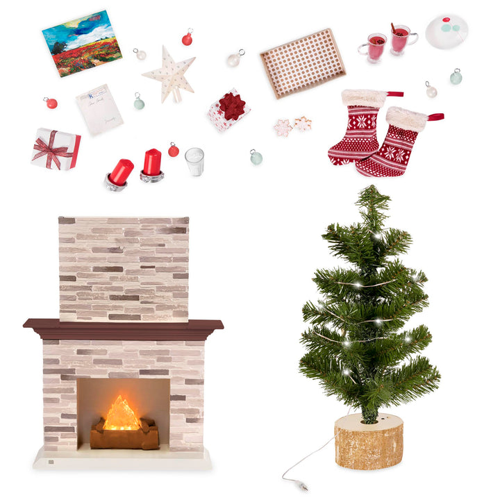 Our Generation Puppenzubehör – Puppenhaus Zubehör Weihnachten mit Weihnachtsbaum, Geschenke, Deko –