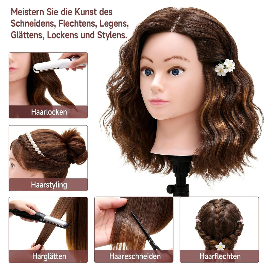 TwoWin Friseurkopf mit Haaren, 20 Zoll (50.8 cm) 100% Echthaar Mannequin Kopf, Übungskopf Haar Frise