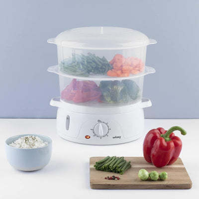 Wëasy Elektrischer Dampfgarer VEGE8 Multifunktions 9 l kompakt, 3 stapelbare Schalen zum Kochen von