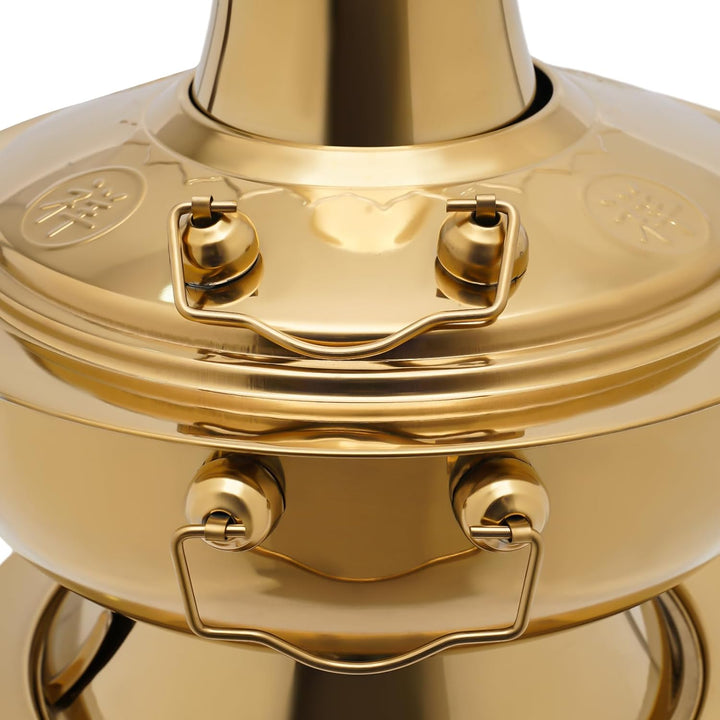 Hot Pot Topf, 2.3 Litre Campingherde Hot Pot aus Edelstahl, Messingfarbe Hotpot mit Schornstein, Chi