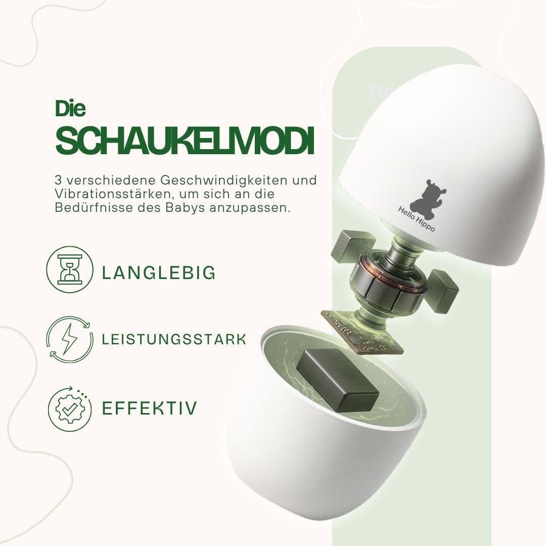 Hello Hippo – Baby Rocker Kinderwagenschaukler, Wiederaufladbar USB-C, Für Kinderwagen, Babywannen &amp;