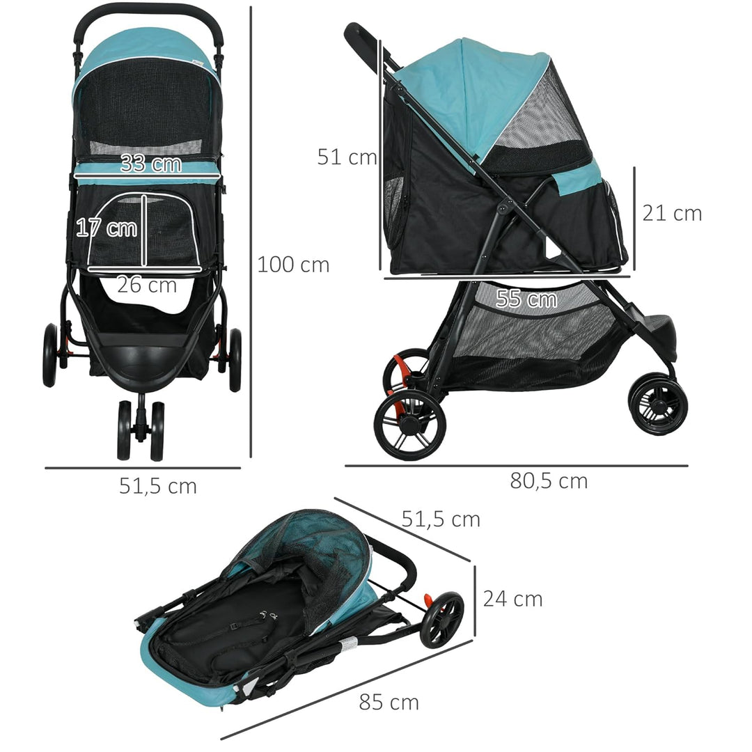 PawHut Hundewagen 2 in 1 Hundebuggy klappbar für Hunde &amp; Katzen bis 10 kg Katzenbuggy mit Kissen Net
