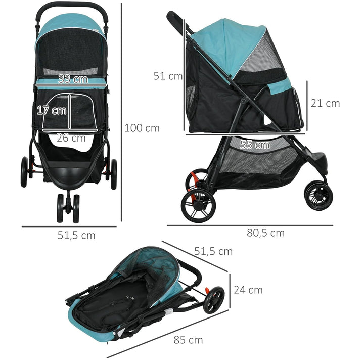 PawHut Hundewagen 2 in 1 Hundebuggy klappbar für Hunde &amp; Katzen bis 10 kg Katzenbuggy mit Kissen Net
