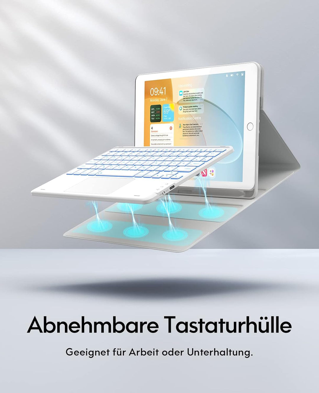CHESONA iPad 10.2 Tastatur Hülle mit Touchpad, 7-Farbige Beleuchtung für 9/8/7. Generation, 2 BT Kan