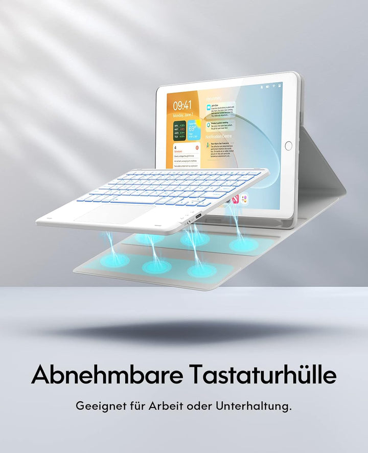 CHESONA iPad 10.2 Tastatur Hülle mit Touchpad, 7-Farbige Beleuchtung für 9/8/7. Generation, 2 BT Kan