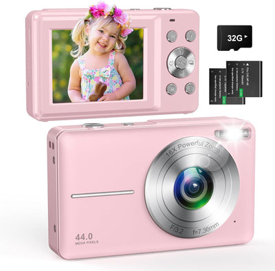 Zostuic Digitalkamera Fotokamera mit 32GB Karte,FHD 1080P 44MP Fotoapparat 16X Digitalzoom Einfache
