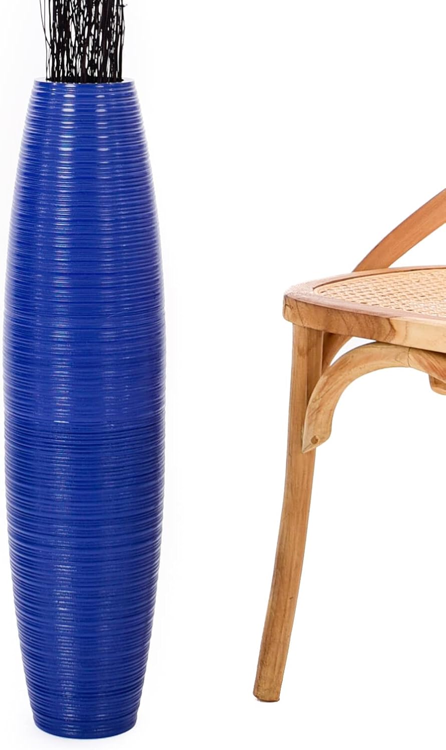 Leewadee Grosse Bodenvase für Dekozweige hohe Standvase Design Holzvase, Holz, 70 cm, Blau 70 cm Bla