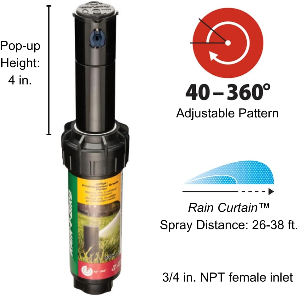 Rain Bird 42SA+ Simple Adjust Gear Drive Rotor, einstellbar 40° - 360° Muster, 26' - 38' Sprühabstan