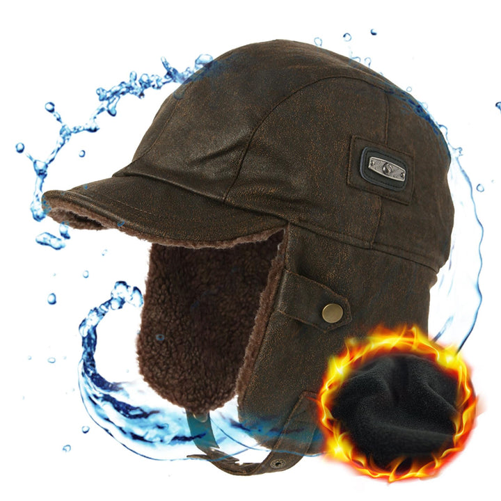 Comhats warme Trappermütze für Herren Kunstleder Hut Unisex Fliegermütze Fellmütze Erwachsenen Männe