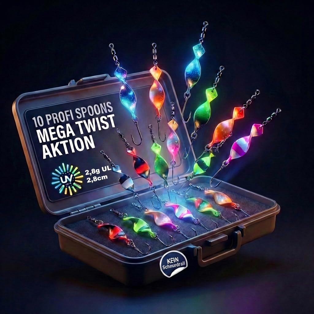 Njord Kalastus Messeneuheit 2024 Spoons Forelle Mega Twist 10 Stück in Spoonbox | Forellen Angeln Sp