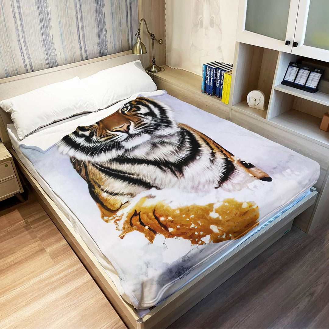 YISUMEI Decke 150x200 cm Kuscheldecken Sanft Flanell Weich Fleecedecke Bettüberwurf Tiger im Schnee