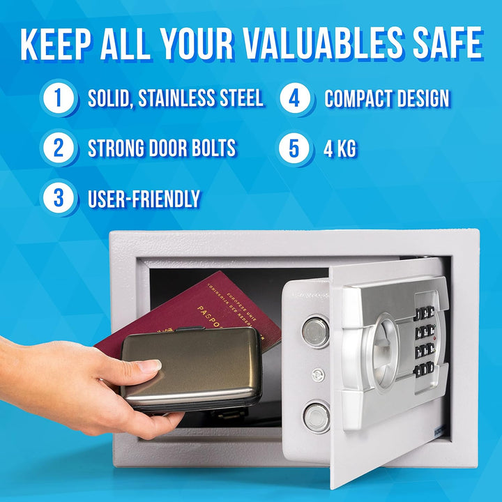 Silvergear® Elektronicscher Tresor mit Zahlencode | Mini Elektronischer Safe | Mini Stahlsafe mit Co