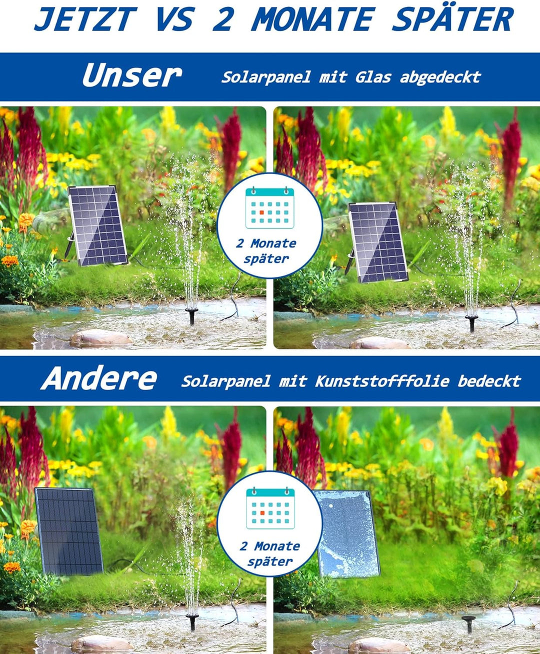 Biling 7.5W Solar Springbrunnen für aussen Klein Gartenteiche, 10 Düsen Solar Teichpumpe mit Filter