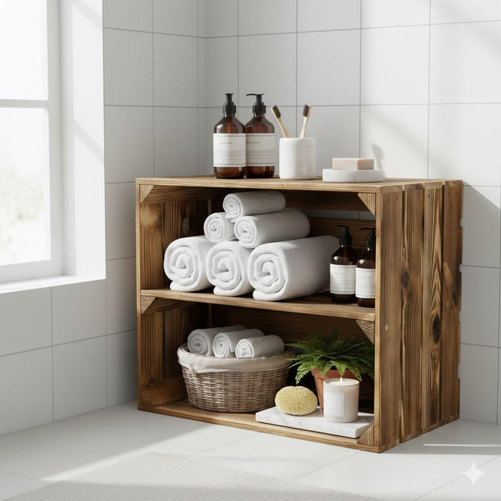 Teramico Obstkisten/Weinkisten/Holzkisten 50 x 40 x 30cm mit Zwischenböden -Geflammt- Zum Möbelbau -