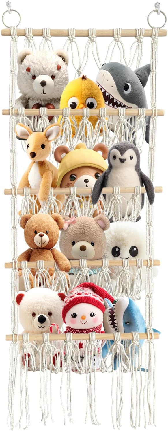 Kuscheltier Aufbewahrung,Bohemian-Stil 4 Lagen Stofftier Aufbewahrung Kuscheltiere Kuscheltier Regal