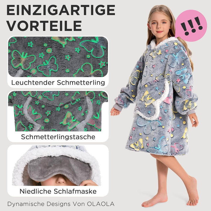 OLAOLA Schmetterling Tragbare Decke Hoodie Im Dunkeln Leuchten, üBergrossEr Decken Hoodie Mit Tasche