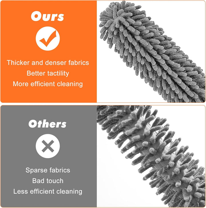 10 Stück Staubwedel Teleskop, Waschbar Staubwedel Lang Ausziehbar bis 255 cm, Spinnenwebenentferner