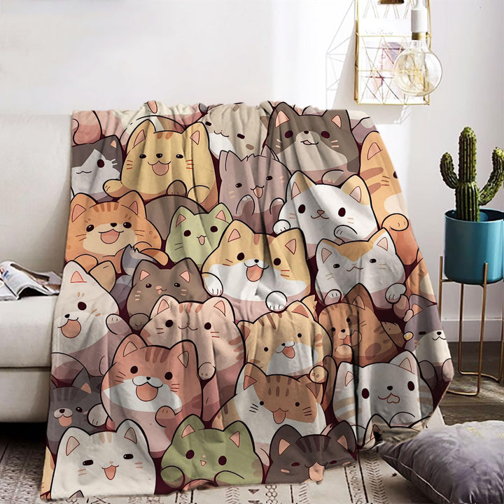 Katzemotiv Kuscheldecke 130x150cm, Süsse Tiermotiv Weich Bequem Kunstfell Decke, Kuscheldecken für H