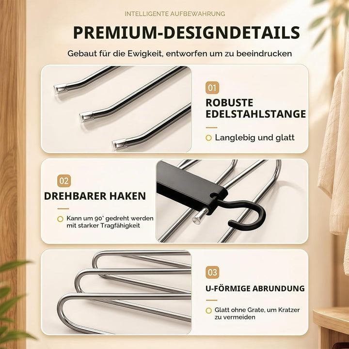 Sternstunde 6 in 1 Hosenbügel Platzsparend, Hosen Kleiderbügel aus Edelstahl Ausziehbar, Hosenhalter