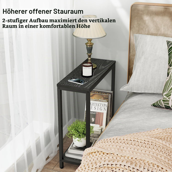 MISSLO Beistelltisch Couch, Kleiner Tisch mit Metallgestell, Schmaler Nachttisch für Wohnzimmer, Sch