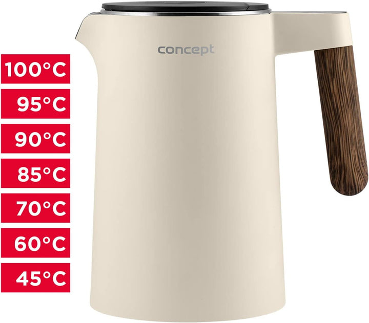 Concept Norwood Wasserkocher aus Edelstahl mit Temperaturregelung 45/60/70/85/90/95/100°C KEEP WARM-