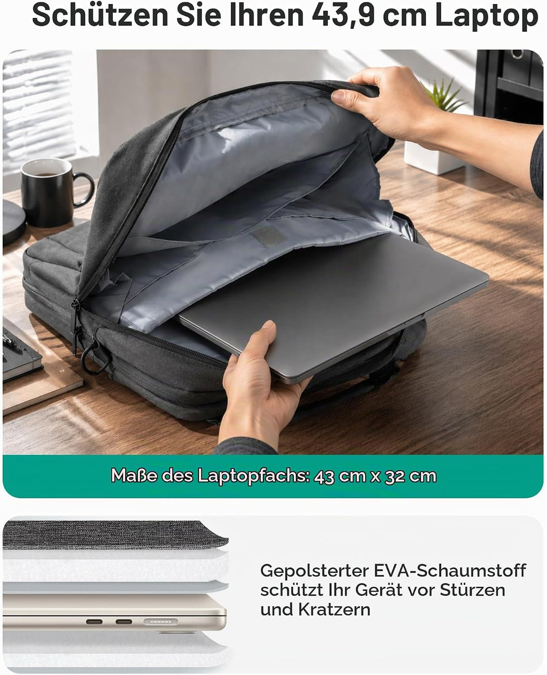 bagsmart 17,3-Zoll-Laptoptasche, Erweiterbare Aktentasche, Computertasche für Herren und Damen, Lapt