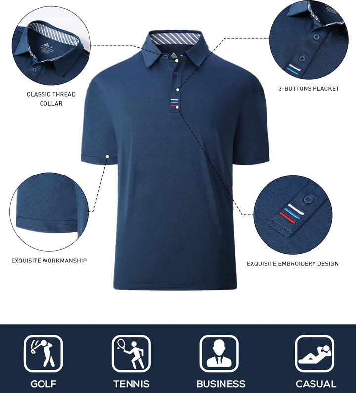 JACKETOWN Poloshirt Herren Kurzarm Einfarbig Golf Polo Shirts Knopfleiste Stickerei Streifen T-Shirt