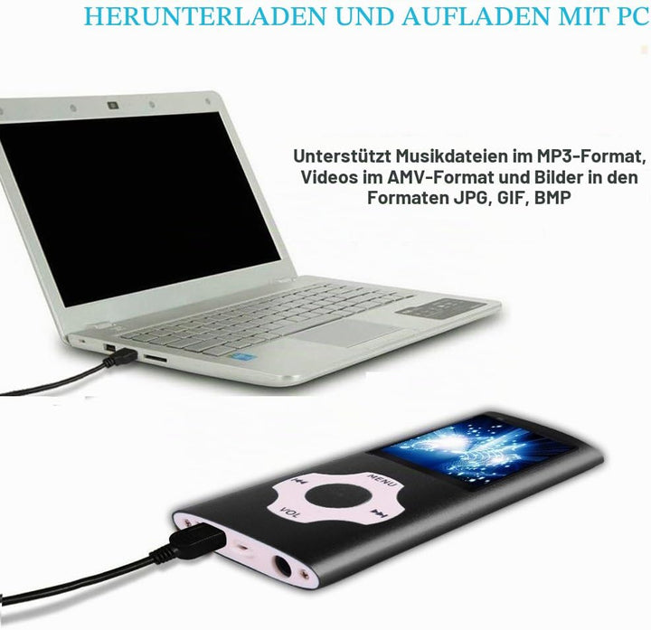 Hotechs MP3-Player/MP4-Player, MP3-Player mit 32 GB Speicherkarte, schlankes Design, digitales LCD-D