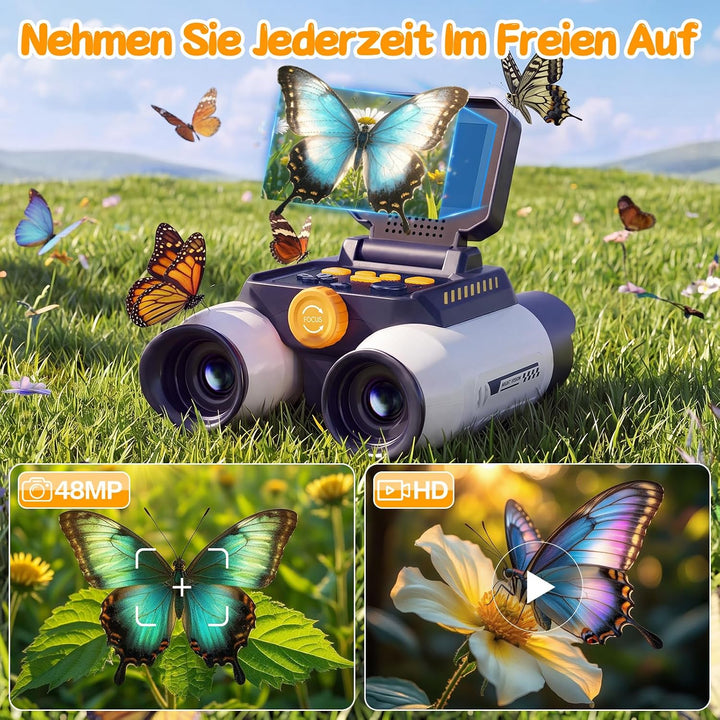 Interaktives Fernglas Kinder mit Nachtsicht, Kamera, Video(Weiss) | Kinderfernglas mit 10-facher Ver