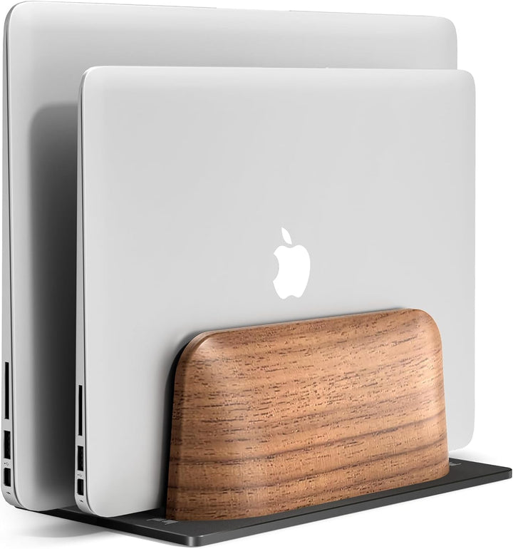 Vertikaler Laptop Ständer, Dual Slot Walnussholz Laptop Stand für Schreibtisch, Breite verstellbar H