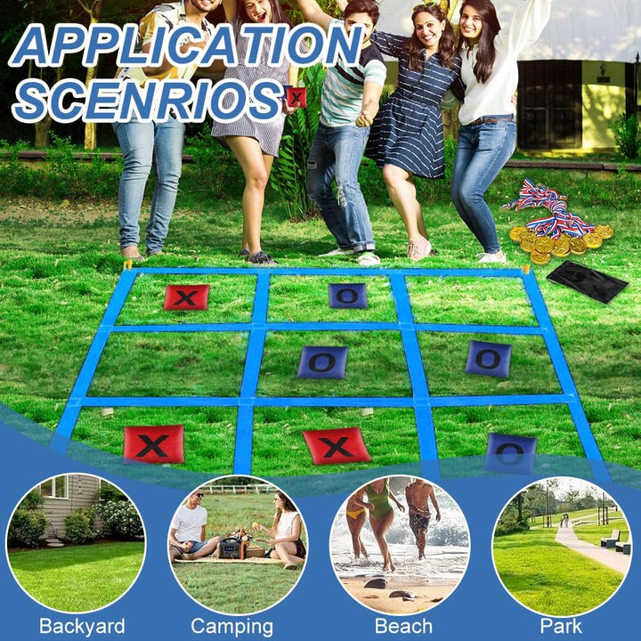 Riesiges Tic Tac Toe, 1,2m x 1,2m Outdoor Spielset Wurfspiel mit 10 Cornhole Säckchen Erwachsene & K