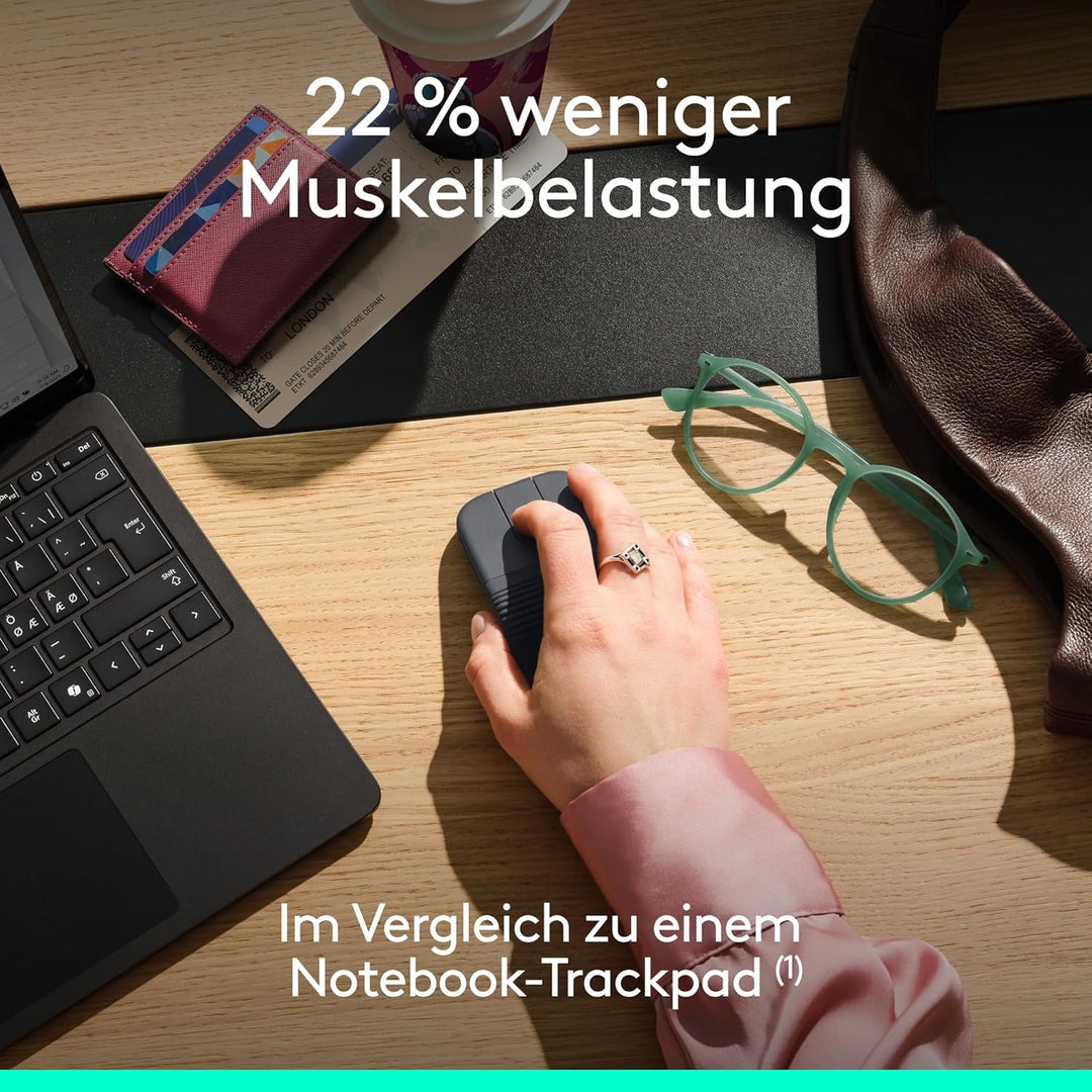 Logitech Mobi Fold, ultramobile Maus für unterwegs, klein und leicht, Touch-Scroll, leise Klicks, 4K