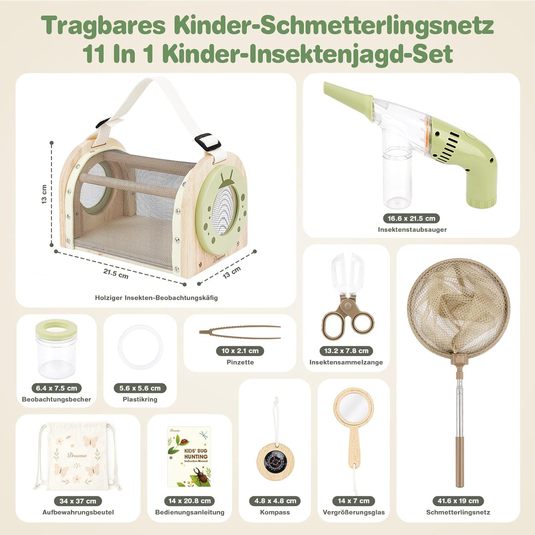 Dreamon Kinder Abenteuer Entdecker Bug Set, mit Schmetterlingsfangnetz, Insektenbeobachtungskäfig au