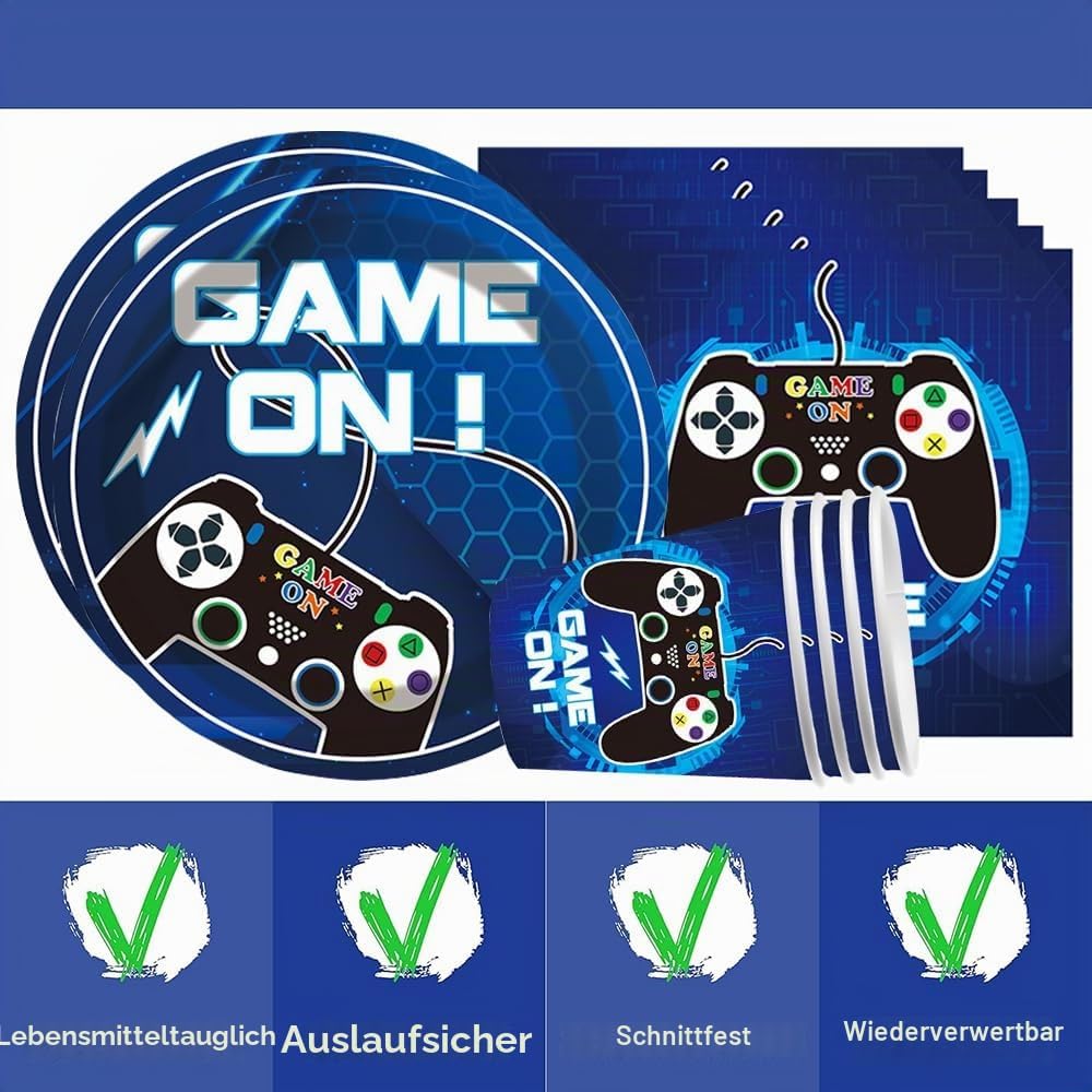 YGCHEN Videospiel Partygeschirr Game Kindergeburtstag Deko Spiel Party Geschirr Set Geburtstag Pappb
