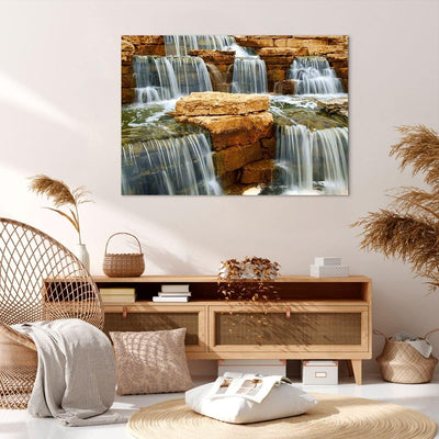 Bilder auf Leinwand 100x70cm Leinwandbild Wasserfall Steine Wasser Gross Wanddeko Bild Schlafzimmer