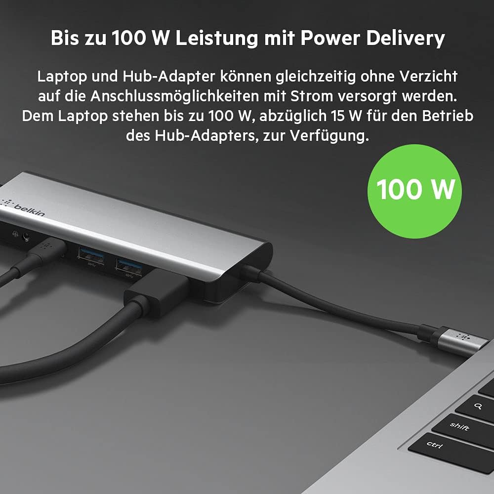 Belkin 7-in-1-Multiport-USB-C-Hub (mit 4K HDMI, USB-C, 2x USB-A, 3,5-mm- Audioklinke, SD 3.0- und mi
