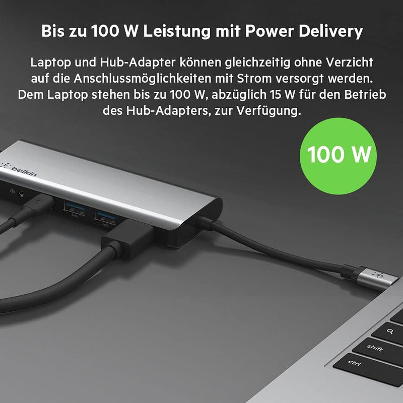 Belkin 7-in-1-Multiport-USB-C-Hub (mit 4K HDMI, USB-C, 2x USB-A, 3,5-mm- Audioklinke, SD 3.0- und mi
